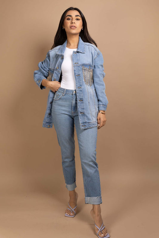 Oversized Jacket with Chain trims - Blues and Jazz