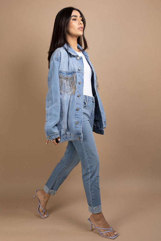 Oversized Jacket with Chain trims - Blues and Jazz