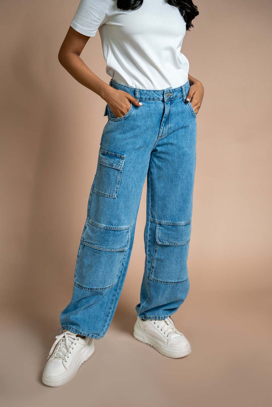 Jenny - Straight Fit Cargo Jeans - Blues and Jazz