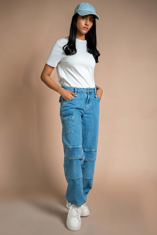 Jenny - Straight Fit Cargo Jeans - Blues and Jazz