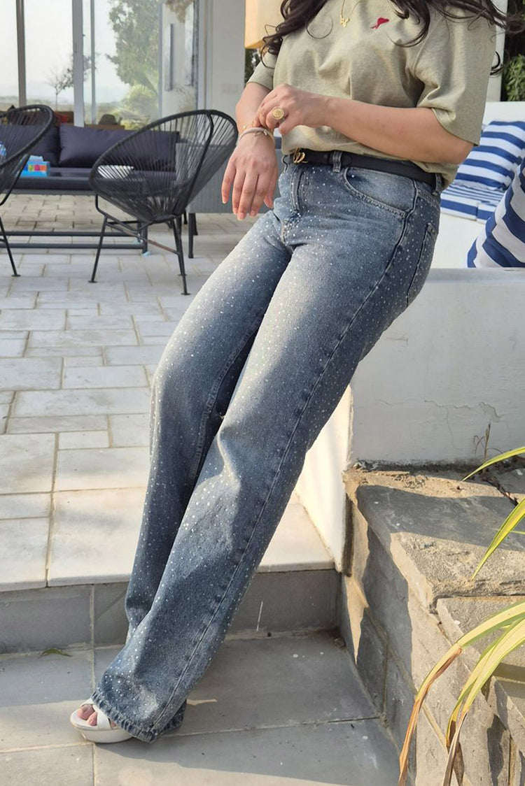 Glitter Studded Blue - Straight Fit Jeans - Blues and Jazz