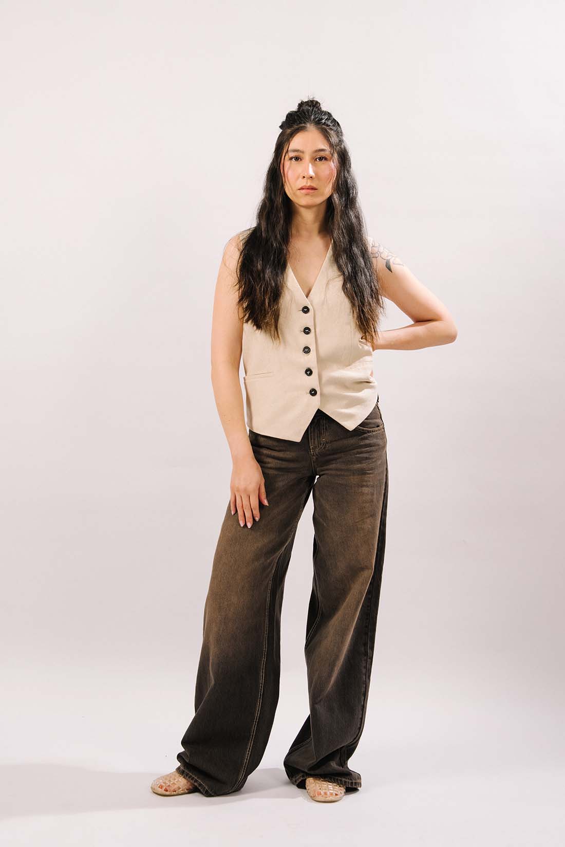 Mila - Wide Leg Faded Brown - Blues and Jazz