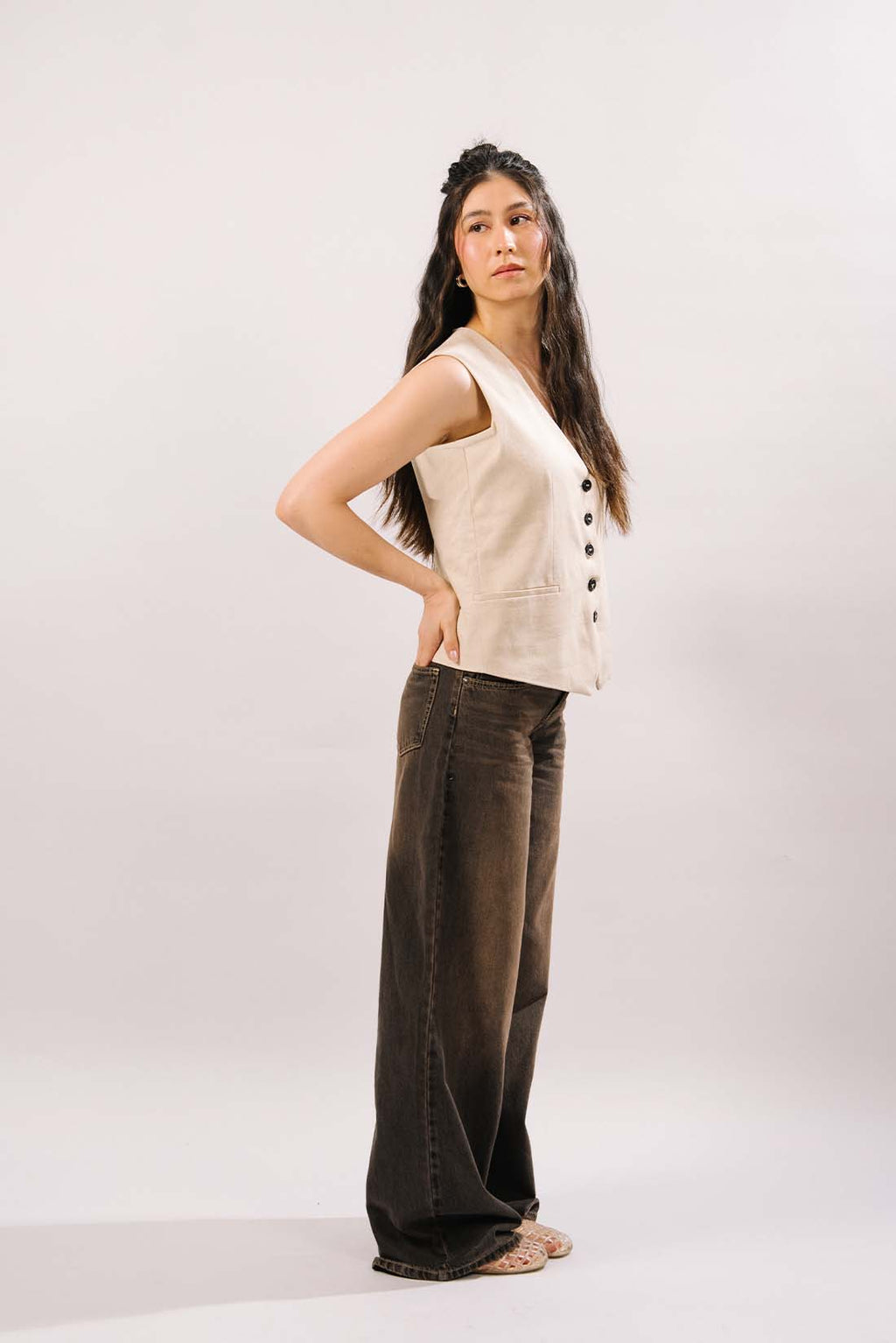 Mila - Wide Leg Faded Brown - Blues and Jazz