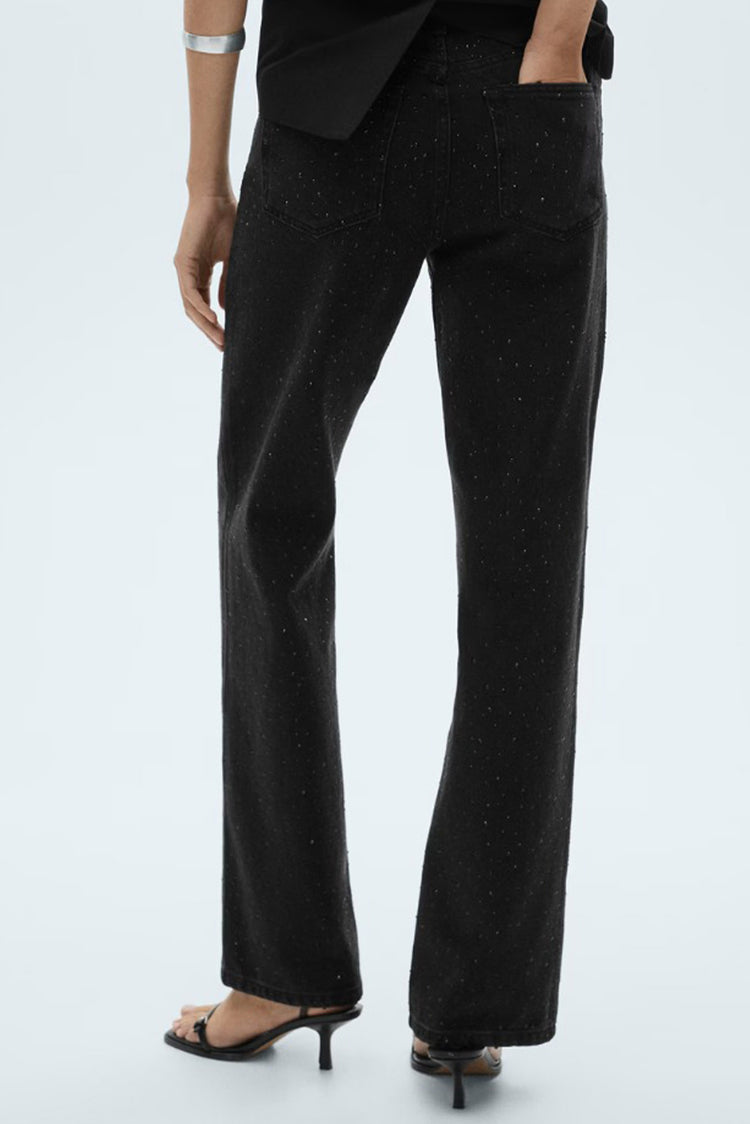 Glitter Studded Black - Straight Fit Jeans - Blues and Jazz