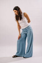 Evana-Mid Rise Palazzo Jeans - Blues and Jazz