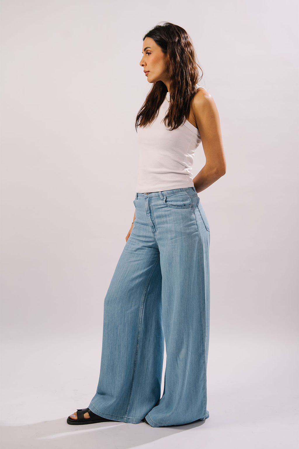 Evana-Mid Rise Palazzo Jeans - Blues and Jazz