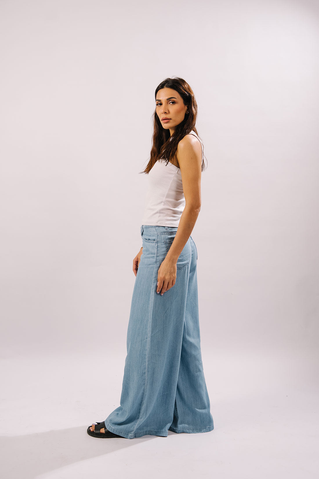Evana-Mid Rise Palazzo Jeans - Blues and Jazz