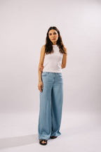 Evana-Mid Rise Palazzo Jeans - Blues and Jazz