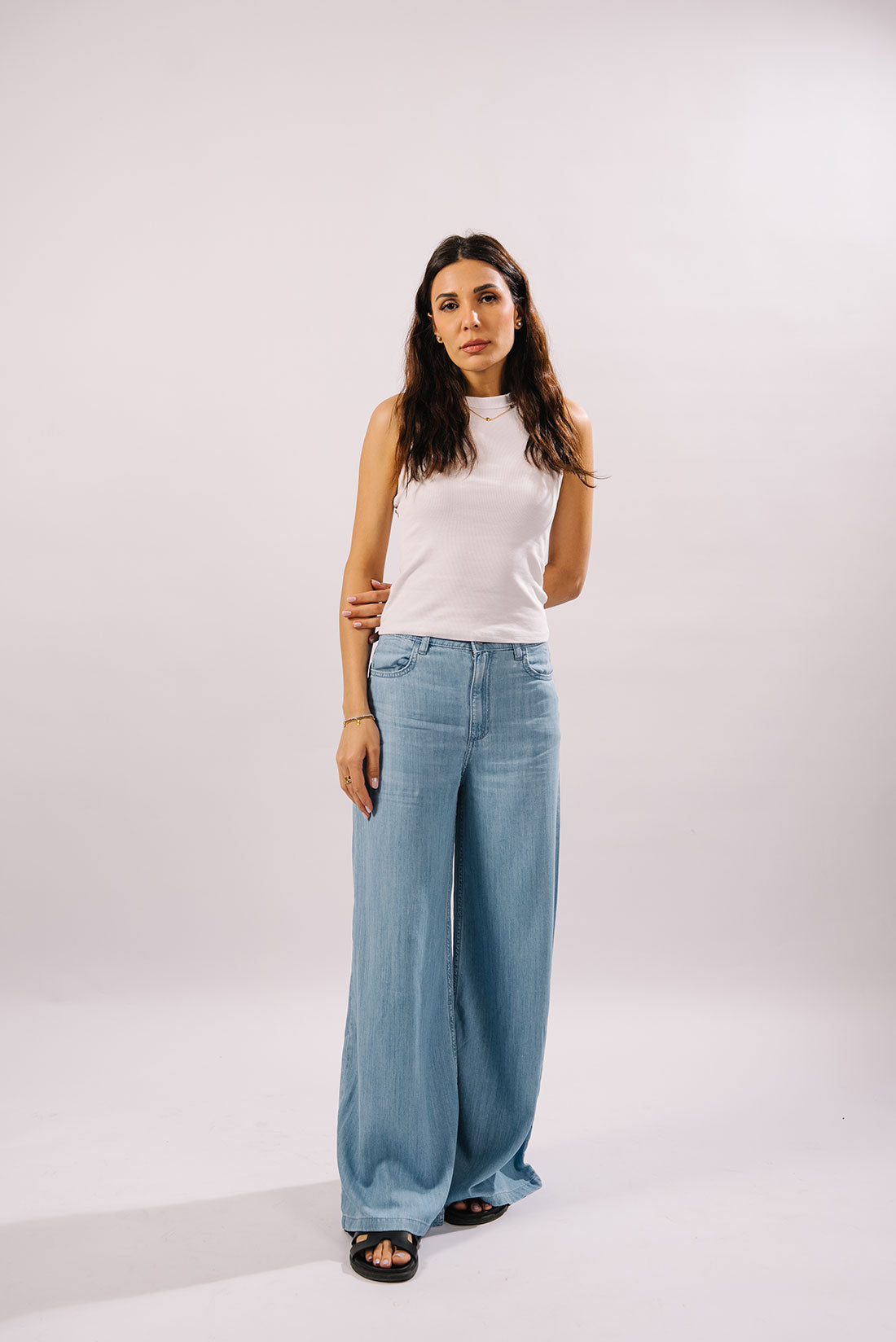 Evana-Mid Rise Palazzo Jeans - Blues and Jazz